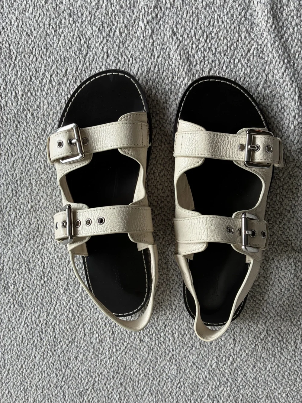 Madewell NV812 Ivory Leather Double Buckle Slingback Sandals Women's Size 7.5